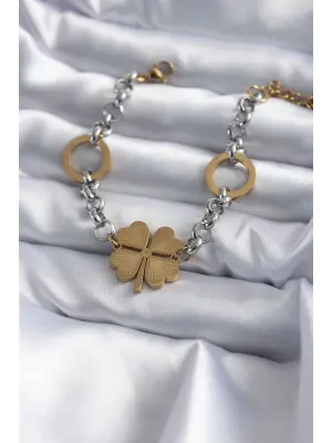316L Çelik Mix Renk Zincir Model Yonca Figür Kadın Bileklik