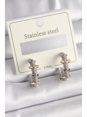   Mix Renk Zirkon Taşlı Halka Model Çelik Küpe