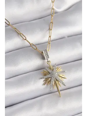  Mix  Zirkon Taşlı Kutup Yıldızı Model  Çelik Kolye