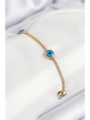 316L Çelik Nazar Boncuğu Model Gold Renk Kadın Bileklik