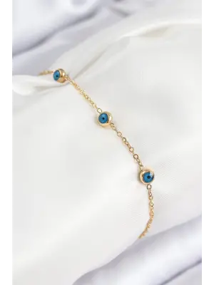 316L Çelik Nazar Boncuğu Model Gold Renk Kadın Bileklik