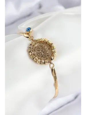 316L Çelik Nazar Boncuk Detaylı Hayat Ağacı Model İtalyan Zincir Gold Renk Kadın Bileklik