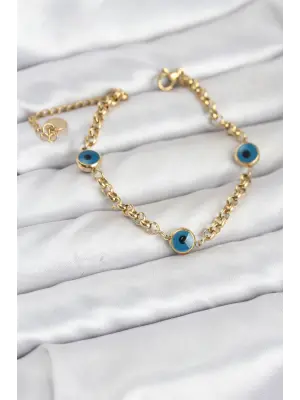 316L Çelik Nazar Model Gold Renk Kadın Bileklik