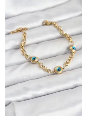 316L Çelik Nazar Model Gold Renk Kadın Bileklik