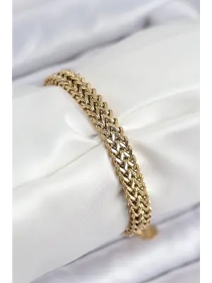 316L Çelik Örme Zincir Model Gold Renk Kadın Bileklik