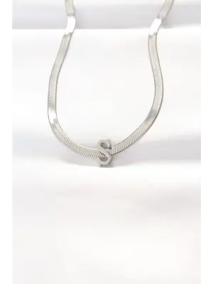  S Harfli Silver  İtalyan Zincirli Çelik Kolye