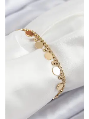 316L Çelik Sıralı Pul Model Gold Renk Kadın Bileklik