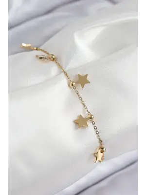 316L Çelik Sıralı Yıldız Model Gold Renk Kadın Bileklik