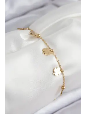 316L Çelik Sıralı Yonca Model Gold Renk Kadın Bileklik