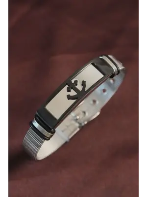 316L Çelik Siyah Çapa Ayarlanabilir Hasır Kordonlu Bileklik