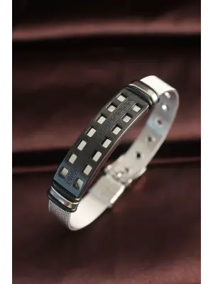 316L Çelik Siyah Geomerik Figür Ayarlanabilir Hasır Kordonlu Bileklik