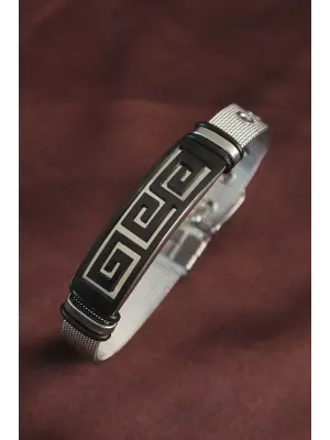 316L Çelik Siyah Geometrik Ayarlanabilir Hasır Kordonlu Bileklik