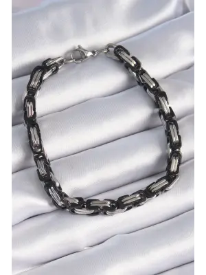 316L Çelik Siyah Gümüş Renk Kral Zincir Model Erkek Bileklik