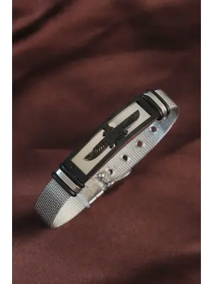 316L Çelik Siyah Kartal Figür Ayarlanabilir Hasır Kordonlu Bileklik