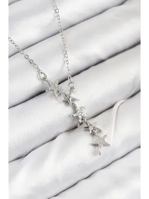 316L Çelik Yıldız Model Gümüş Renk Kadın Kolye