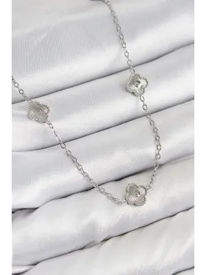 316L Çelik Yonca Model Gümüş Renk Kadın Kolye