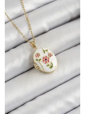 316L Çelik Zincir Açılabilir Sanatsal Vintage Çiçek Model Gold Renk Kadın Kolye