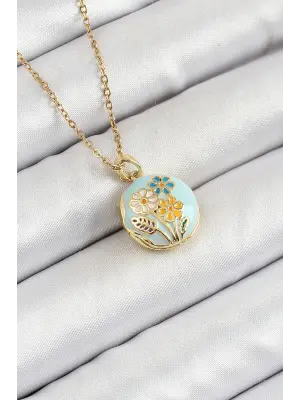 316L Çelik Zincir Açılabilir Sanatsal Vintage Çiçek Model Gold Renk Kadın Kolye