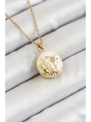 316L Çelik Zincir Açılabilir Sanatsal Vintage Çiçek Model Gold Renk Kadın Kolye