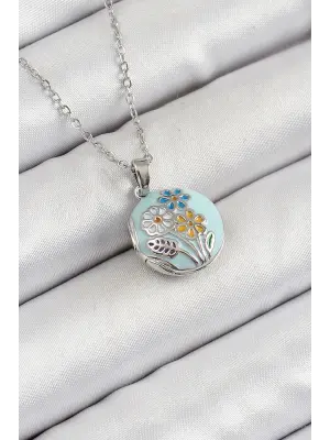 316L Çelik Zincir Açılabilir Sanatsal Vintage Çiçek Model Gümüş Renk Kadın Kolye