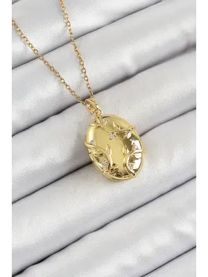 316L Çelik Zincir Açılabilir Sarmaşık Model Zirkon Taşlı Gold Renk Kadın Kolye