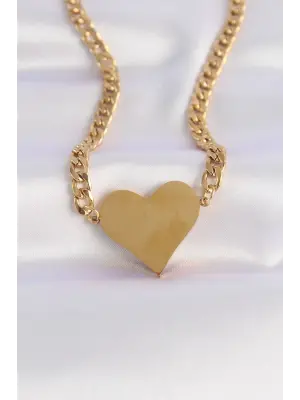  Zincir Altın  Düz Plaka Kalp Çelik Kolye
