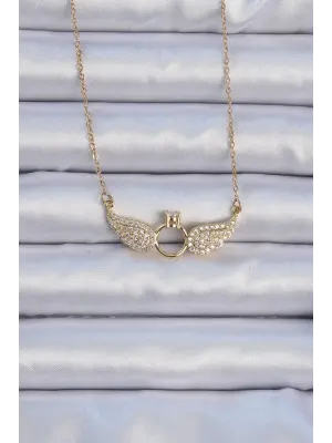  Zincir Altın  Kanatlı Tektaş Çelik Kolye