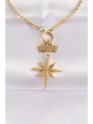  Zincir Altın  Kutup Yıldızı Çelik Kolye