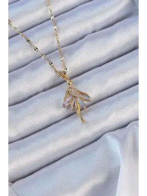  Zincir Altın  Lila Zirkon Taşlı Balerin Çelik Kolye