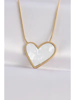  Zincir Altın  Mermer Desenli Kalp Çelik Kolye