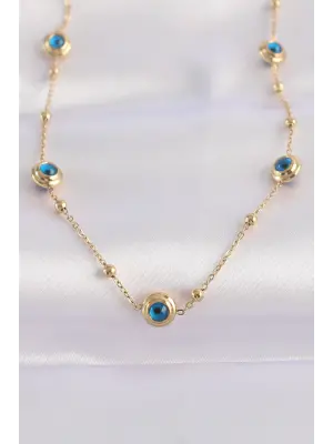  Zincir Altın  Nazar Boncuklu Çelik Kolye