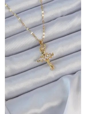  Zincir Altın  Zirkon Taşlı Balerin Çelik Kolye