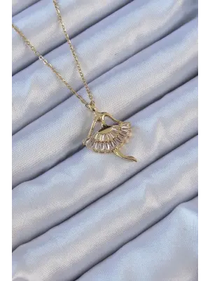  Zincir Altın  Zirkon Taşlı Balerin Çelik Kolye