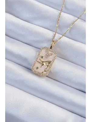  Zincir Altın  Zirkon Taşlı Boğa Figürlü Tarot Çelik Kolye