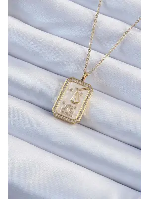  Zincir Altın  Zirkon Taşlı Çerçeveli Tarot Çelik Kolye