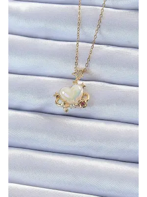  Zincir Altın  Zirkon Taşlı Gezegen Görünümlü Kalp Çelik Kolye