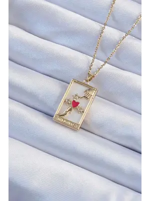  Zincir Altın  Zirkon Taşlı Kalp Model Tarot Çelik Kolye