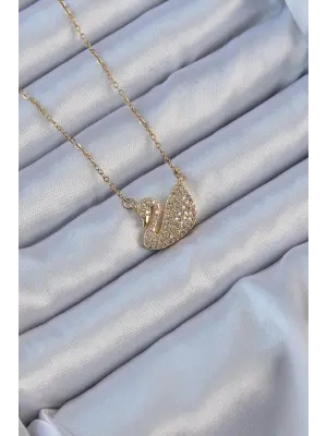  Zincir Altın  Zirkon Taşlı Kuğu Çelik Kolye