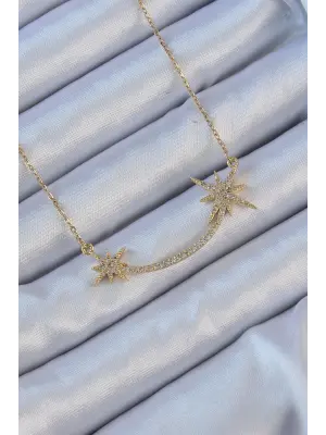  Zincir Altın  Zirkon Taşlı Kutup Yıldızı Çelik Kolye