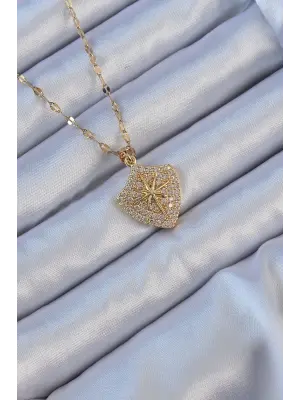  Zincir Altın  Zirkon Taşlı Kutup Yıldızı Çelik Kolye