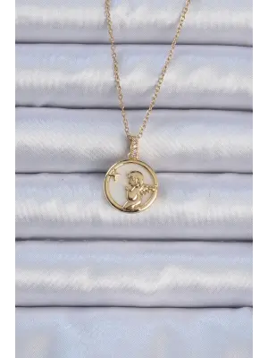  Zincir Altın  Zirkon Taşlı Mineli Melek Çelik Kolye