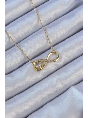  Zincir Altın  Zirkon Taşlı Minimal Kalp Figür Sonsuzluk Çelik Kolye