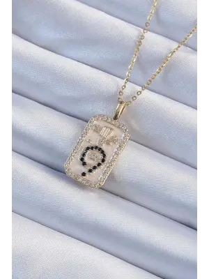  Zincir Altın  Zirkon Taşlı Minimal Papatya Figürlü Tarot Çelik Kolye