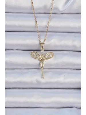  Zincir Altın  Zirkon Taşlı Peri Çelik Kolye