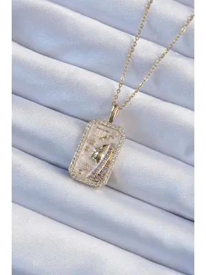  Zincir Altın  Zirkon Taşlı Yüz Figürlü Tarot Çelik Kolye