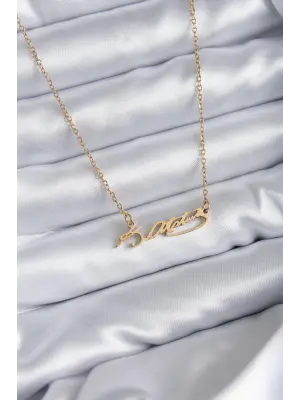  Zincir Altın  Atatürk İmzası Model  Çelik Kolye