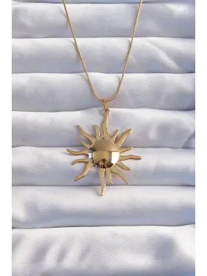  Zincir Altın  Ayna Model Güneş Çelik Kolye