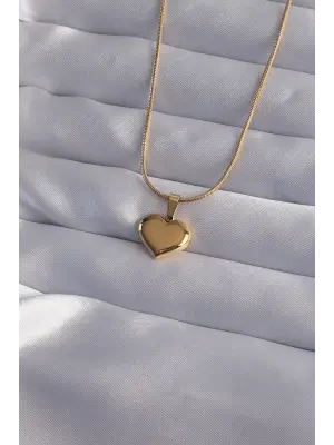  Zincir Altın  Ayna Plaka Kalp Çelik Kolye