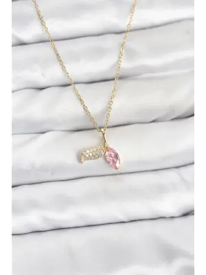 316L Çelik Zincir Gold Renk Balık Kuyruğu Model Zirkon Taşlı Kadın Kolye