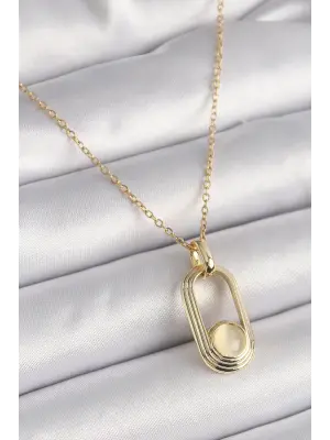  Zincir Altın  Beyaz Kedi Göz Model  Çelik Kolye